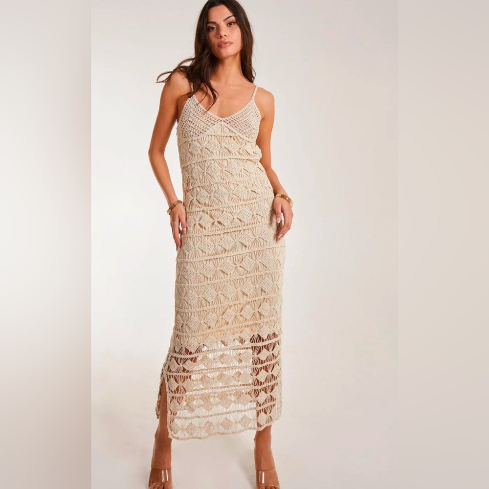 Beach Wedding Crochet Cream Midi Dress size 2X runs small NWT